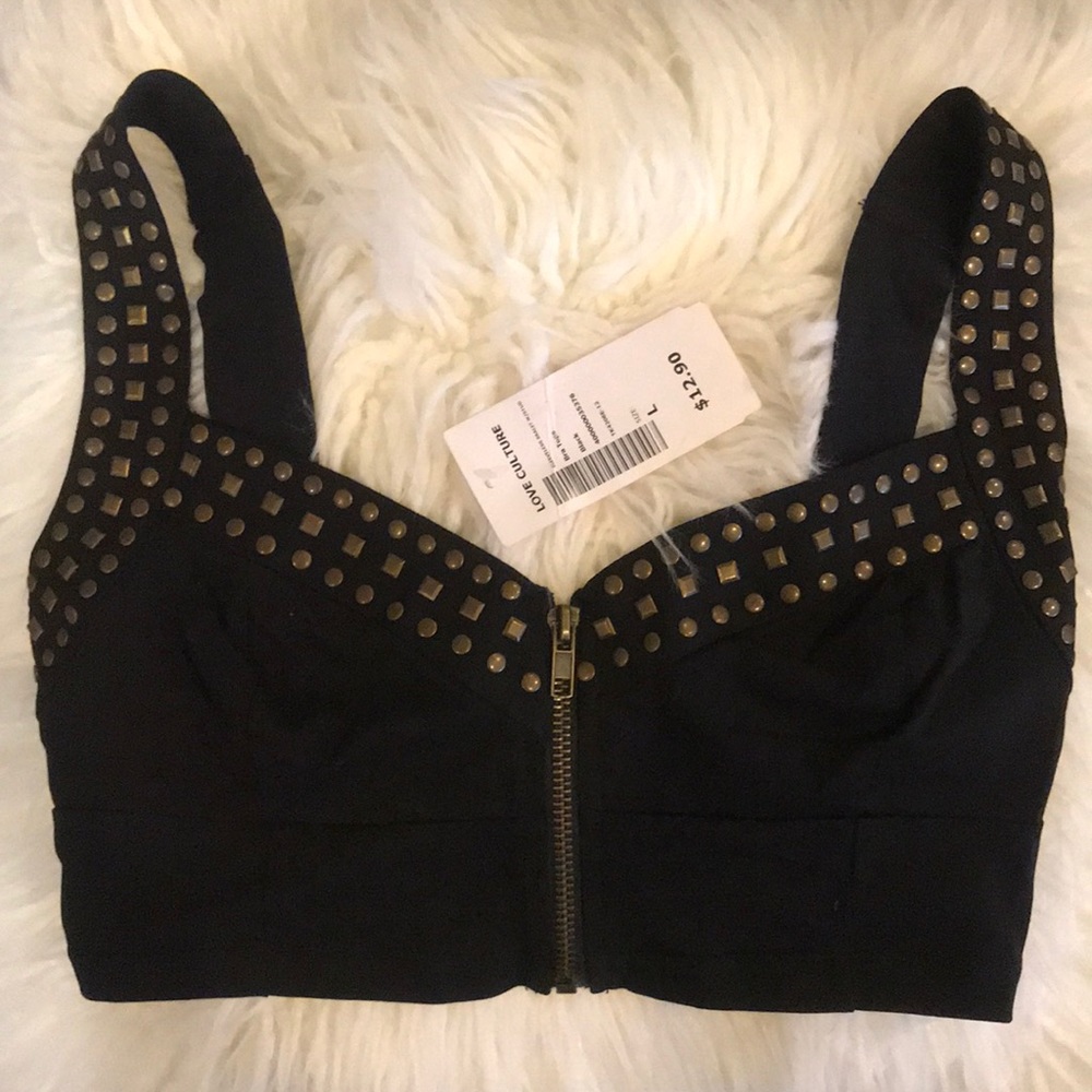 NEW Black Studded Crop Top - Picture 1 of 2